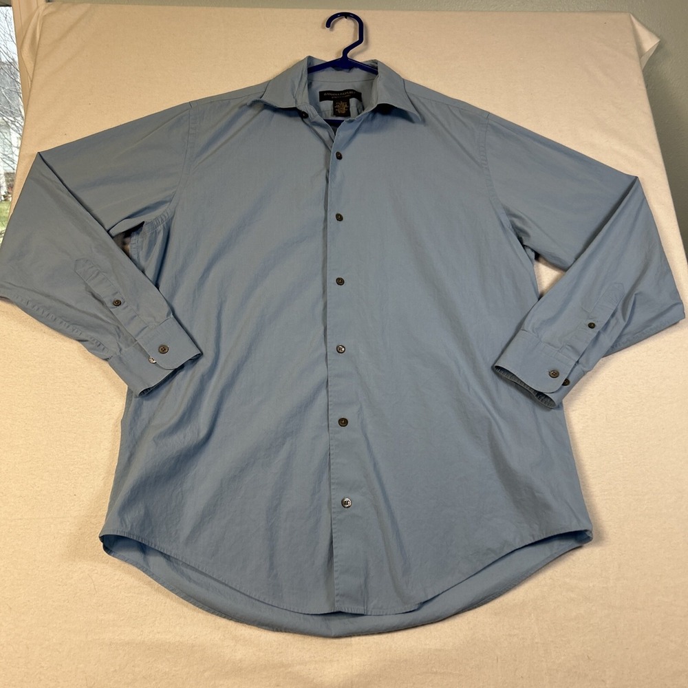 Banana Republic Long Sleeve Mens Shirt Button Down Blue Large Stretch Classic